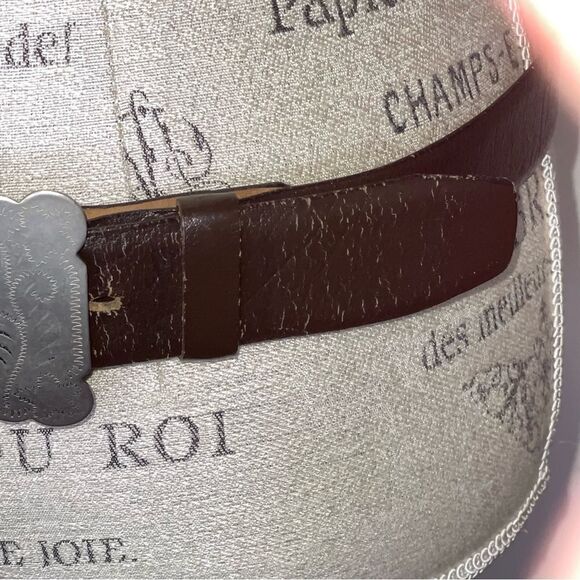 Vintage Men’s Brown Split Leather Cowhide Belt Rare 1979 One Dollar Coin Buckle - Picture 4 of 14